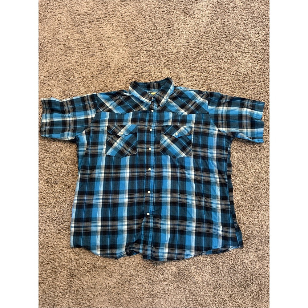Rustic Ridge Mens 2xl Plaid Western Pearl Snap Short Sleeve Shirt Black Blue
